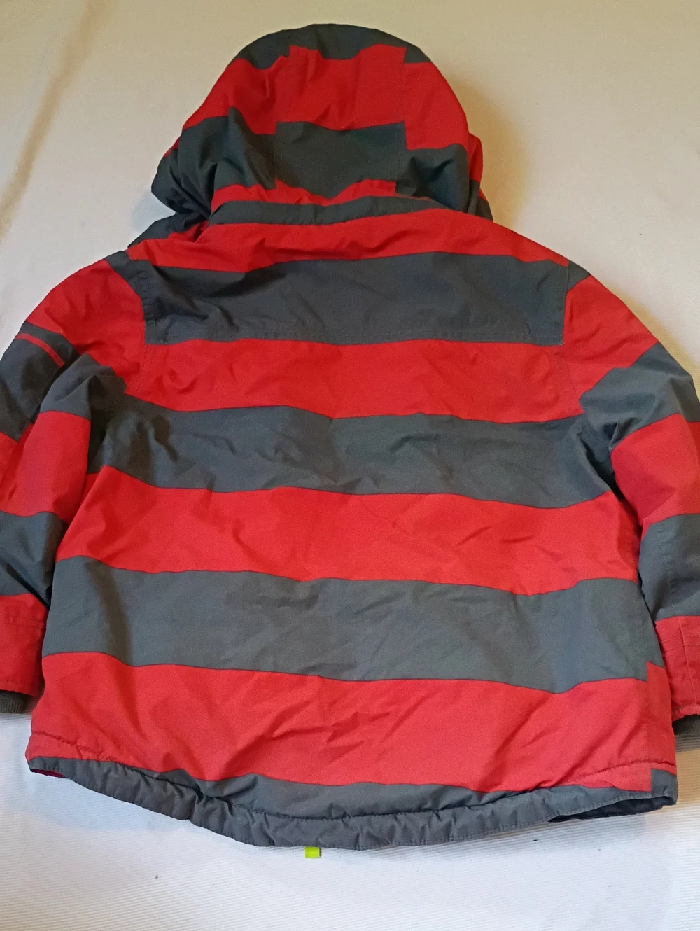Mini Boden Red & Gray Striped Hooded Winter Jacket